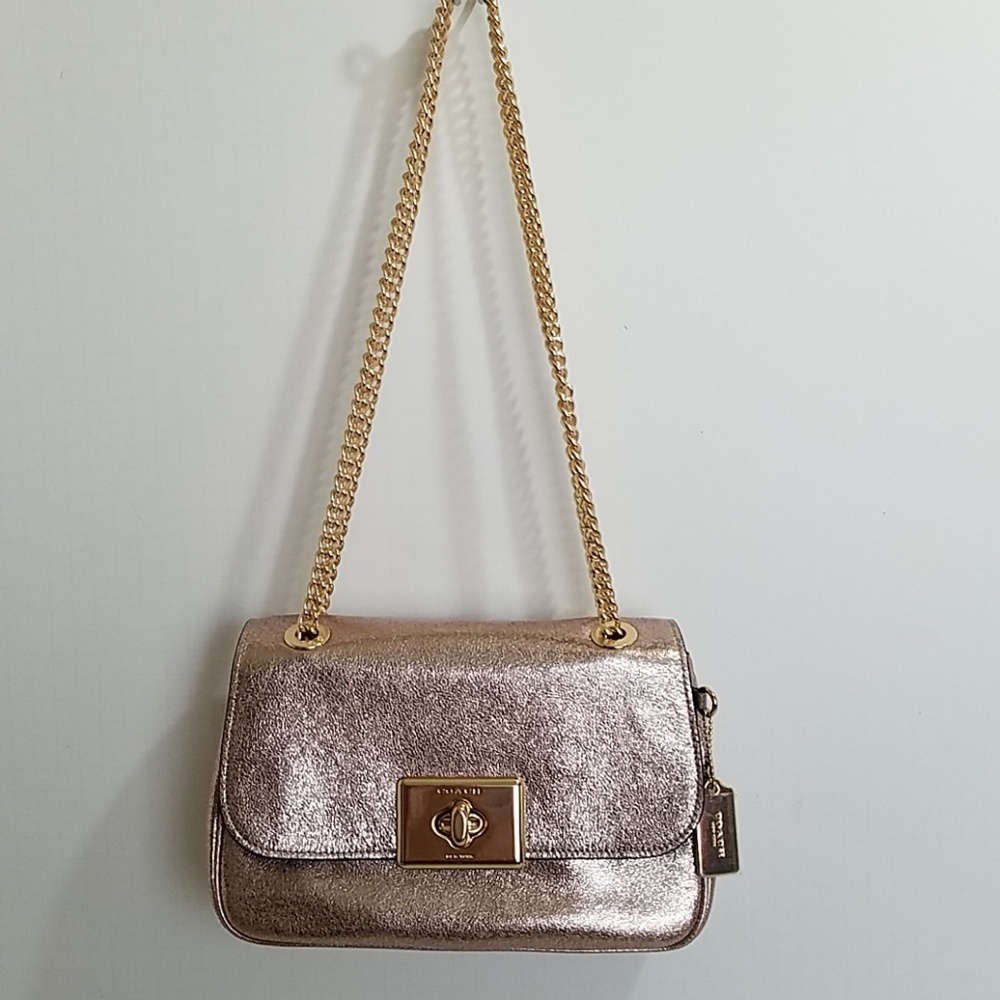 COACH Crinkle Rose Gold Leather Crossbody Bag